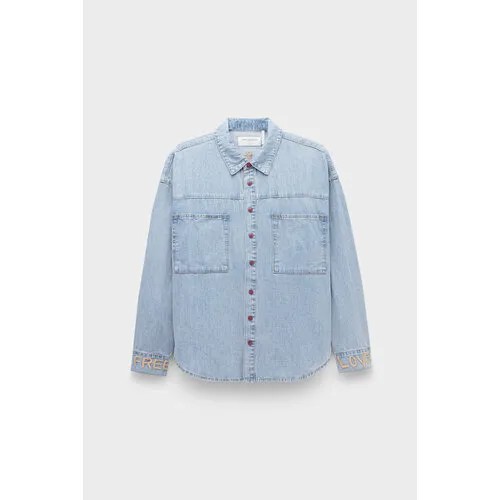 Рубашка One Teaspoon red devil heart daria denim shirt, размер 42, голубой