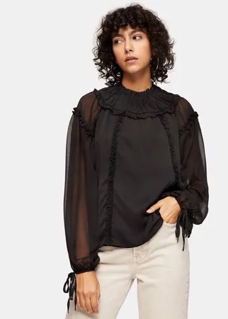 Черная блузка со сборками на кокетке Topshop-Черный