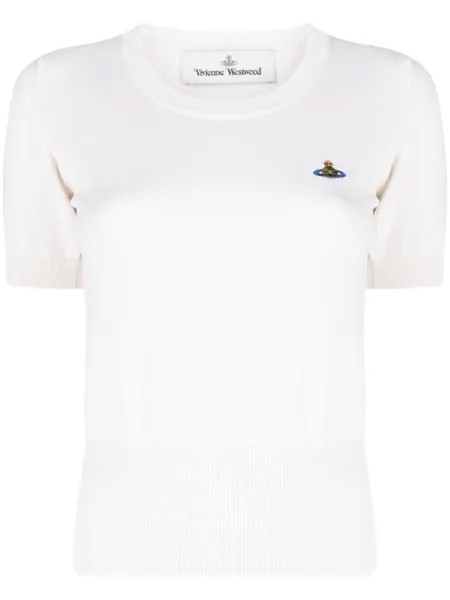 Vivienne Westwood топ из смеси кашемира и хлопка с вышивкой Orb, нейтральный цвет