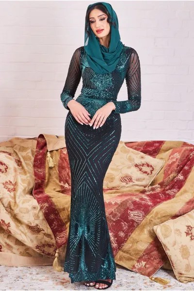 Платье макси с пайетками Modesty Goddiva, зеленый