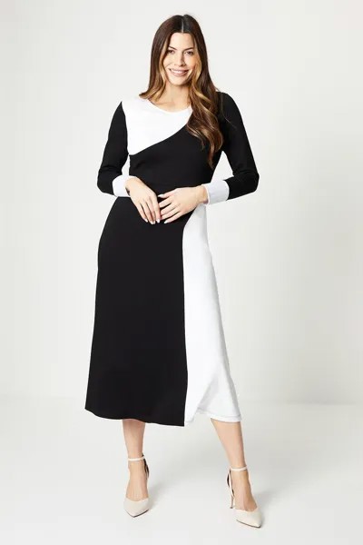 Платье миди с длинными рукавами и монохромными блоками из понте Wallis, черный