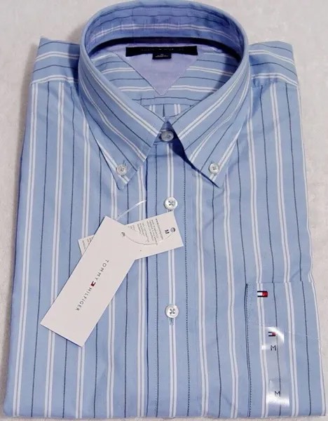 НОВАЯ мужская классическая рубашка на пуговицах в голубую белую полоску Tommy Hilfiger, размер M