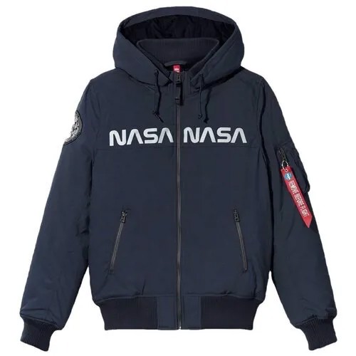 Куртка бомбер Alpha Industries Ma-1 Hooded Nasa, replica blue, UJM50502RB (размер: m, российский размер: 48)
