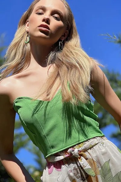 Женская зеленая укороченная блузка без бретелек с открытой спиной Trend Alaçatı Stili, зеленый