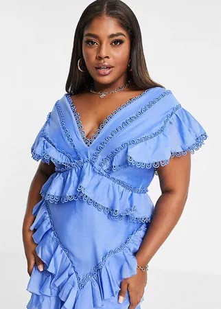 Структурированное платье мини с кружевной отделкой и оборками ASOS DESIGN Curve-Разноцветный