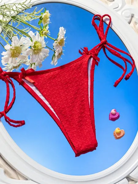 SHEIN Swim Женская мода сплошной цвет сексуальный низ бикини, красный цвет