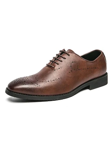 Milanoo Men's Brogue Oxfords Lace Up Dress Shoes