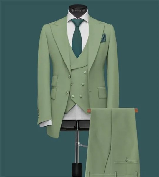 Костюм мужской Мужской однотонный костюм элегантный мятный зеленый для жениха 2023, 3 брюки, куртка, жилет, повседневные Костюмы для свадебной...