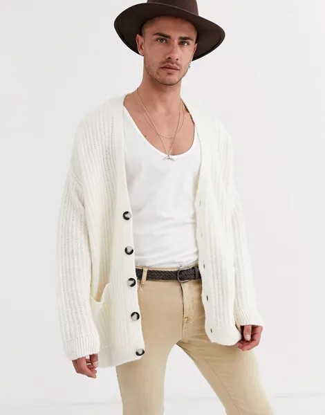Oversize-кардиган кремового цвета ASOS DESIGN-Бежевый