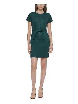 CALVIN KLEIN Womens Green Tie Belt Button Short Sleeve Short Dress Petites 10P