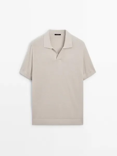 Трикотажная рубашка-поло из смесового хлопка Massimo Dutti, бежевый