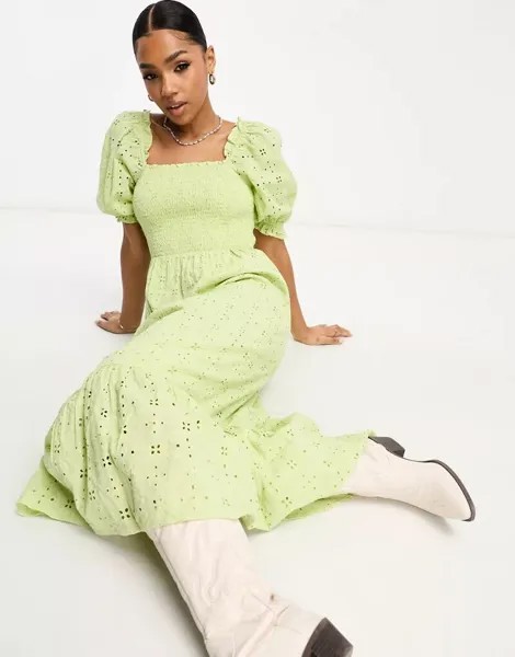 Зеленое ярусное платье макси со сборками Miss Selfridge