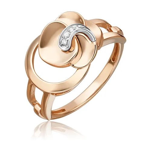 Кольцо PLATINA, комбинированное золото, 585 проба, родирование, бриллиант, размер 16, золотой, серебряный