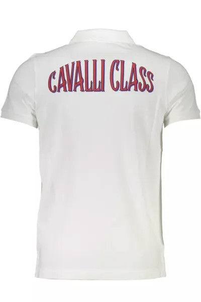 Элегантная хлопковая рубашка-поло Cavalli Class с логотипом, белый