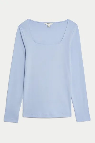 Хлопковая блузка с квадратным вырезом Marks & Spencer, синий