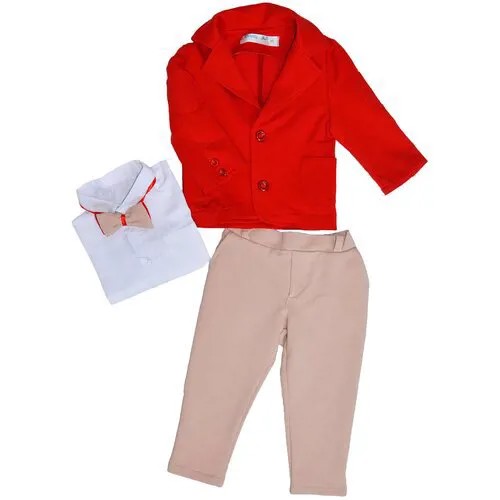 Комплект одежды Chadolls, пиджак и брюки, нарядный стиль, размер 98, бежевый, красный
