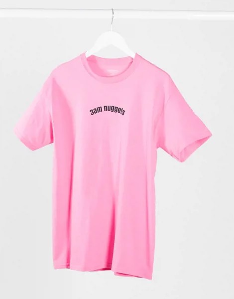 Розовая футболка oversized с принтом '3am nuggets' Heartbreak-Розовый