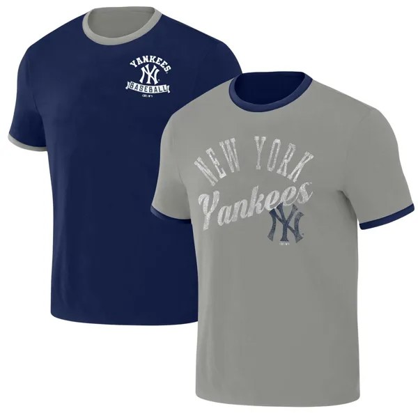 Мужская двусторонняя футболка Darius Rucker Collection от Fanatics темно-синяя/серая New York Yankees Two-Way Ringer