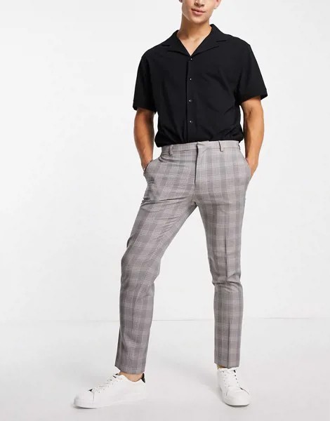 Серые зауженные брюки в бордовую клетку Burton-Серый