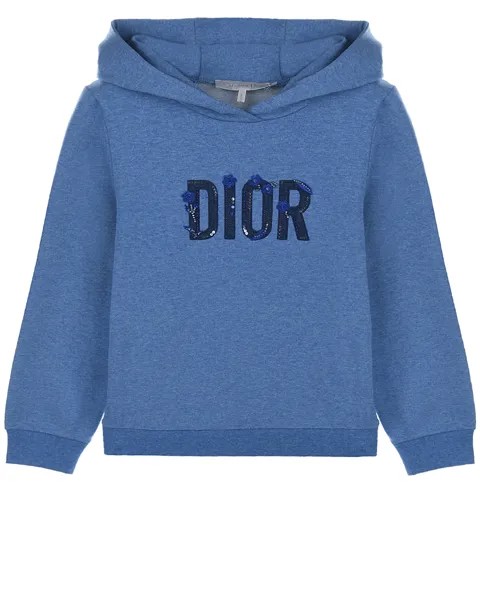 Синяя толстовка-худи с логотипом из пайеток Dior детская