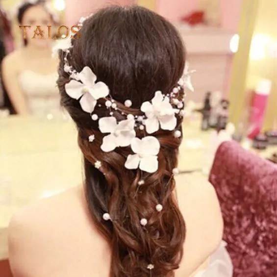 Женщины Сгибаемый искусственный жемчуг Цветок Свадьба Свадебная вечеринка Повязка на голову Тиара Головной убор Волосы Безделушка