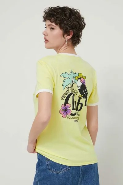 Хлопковая футболка Volcom, желтый