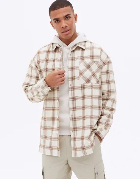 Белый oversized-лонгслив в клетку в стиле 90-х New Look