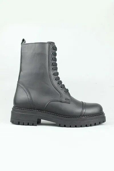2722025 Женские зимние военные ботинки из натуральной кожи на шнуровке и боковой молнии Punto