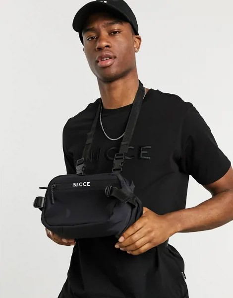 Черная сумка-кошелек с ремешком через шею и логотипом Nicce-Черный