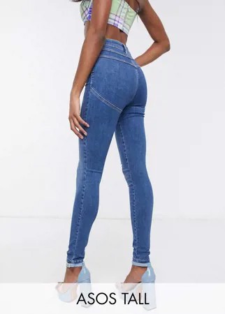 Моделирующие выбеленные джинсы зауженного кроя с завышенной талией ASOS DESIGN Tall-Голубой