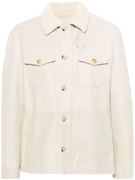 Brunello Cucinelli куртка из замши с воротником из овчины, нейтральный цвет