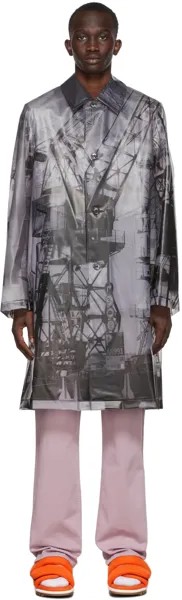 Серое полиуретановое пальто с принтом Dries Van Noten