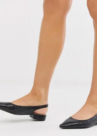 Эксклюзивные черные туфли на плоской подошве с эффектом крокодиловой кожи и ремешком через пятку RAID-Черный