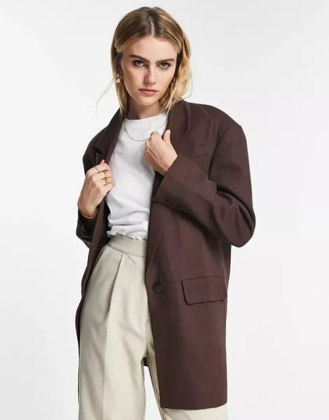 Однобортный однобортный пиджак оверсайз Topshop шоколадного цвета свободного кроя