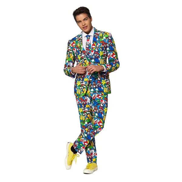 Мужской облегающий костюм Супер Марио и галстук OppoSuits, мультикор