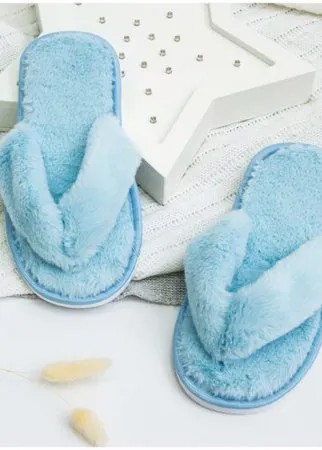 Тапочки женские Мех сланцы AMARO HOME Открытый нос (Голубой) 39-41