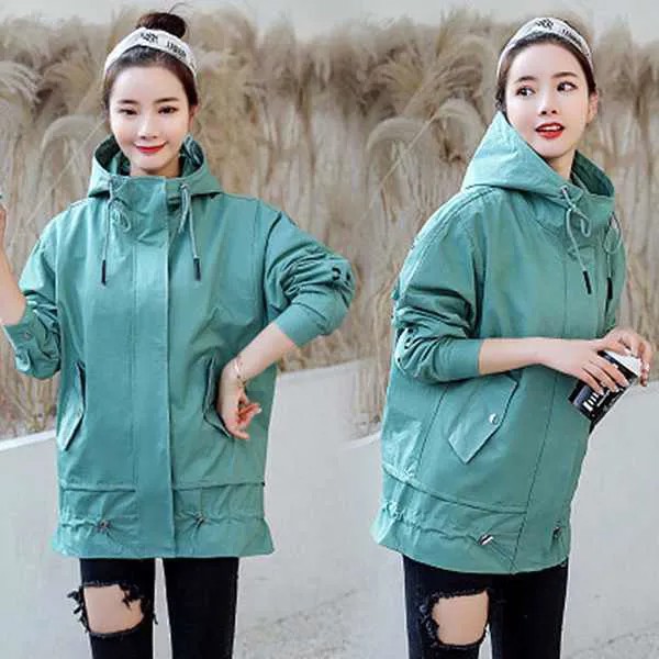 Женская Длинная ветровка с капюшоном, повседневная куртка с длинными рукавами, Корейская версия, весна 2019
