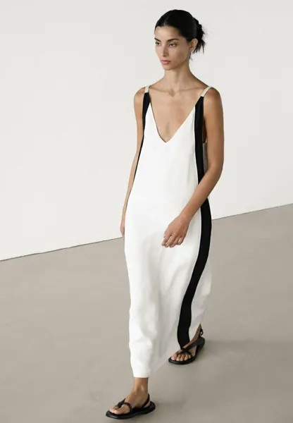 Платье макси LONG WITH CONTRAST TRIMS Massimo Dutti, белый