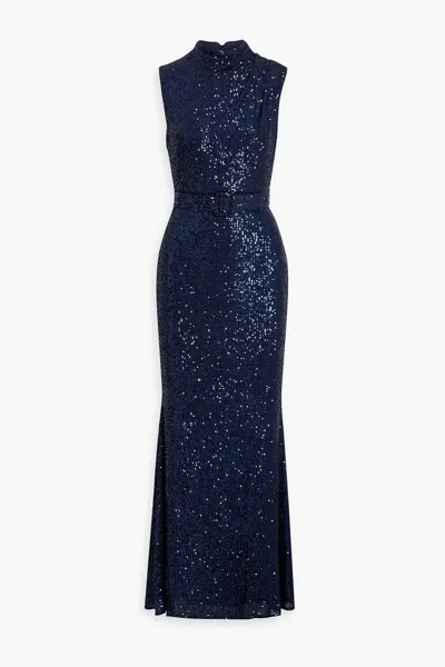 Платье из тюля с поясом и пайетками BADGLEY MISCHKA, индиго