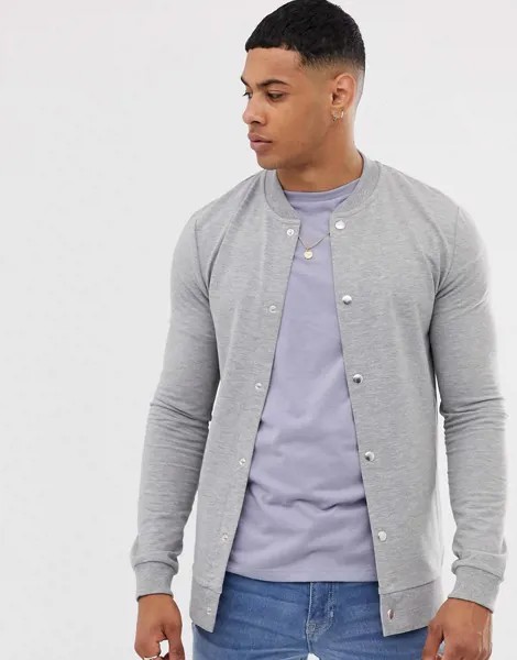 Серый трикотажный бомбер на кнопках ASOS DESIGN