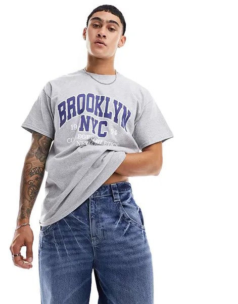 New Look — Brooklyn — Серая футболка с графикой