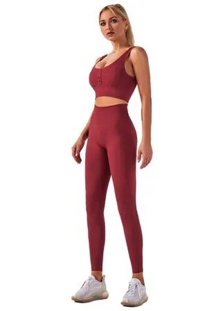Спортивный костюм для йоги и фитнеса (тайтсы, топ с с пуговицами) цвет бордовый, размер M