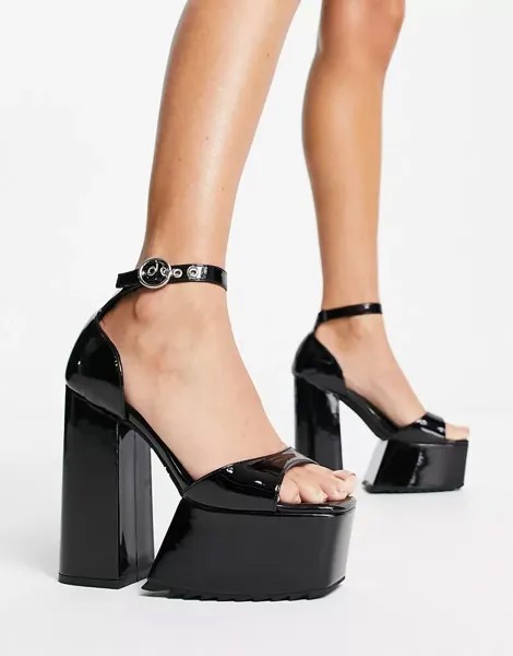 Lamoda – туфли черного цвета с лакированным внешним видом и экстремальной подошвой на платформе