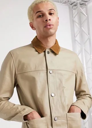 Кожаная куртка с контрастным воротником ASOS DESIGN-Бежевый
