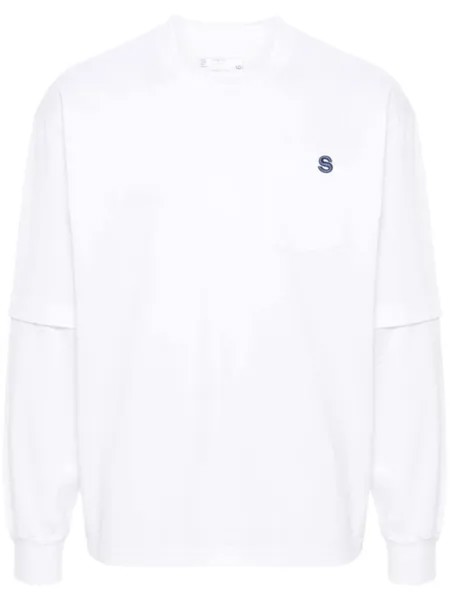 Sacai футболка с длинными рукавами и вышитым логотипом, белый