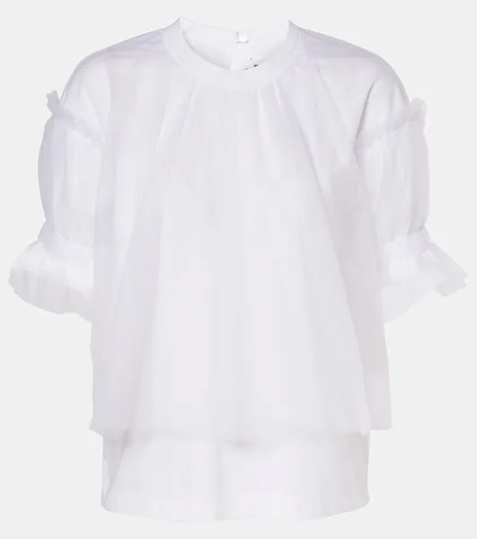 Топ из хлопка понте с отделкой из тюля Noir Kei Ninomiya, белый