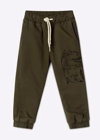 Хаки утеплённые джинсы Jogger с динозавром для мальчика Gloria Jeans