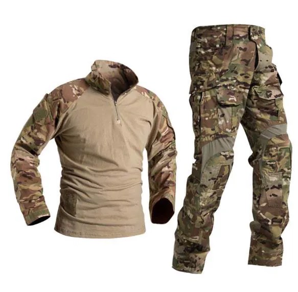 Тактическая камуфляжная Военная униформа, армейская одежда, страйкбол, мужская рубашка в стиле милитари + брюки-карго, наколенники, G3