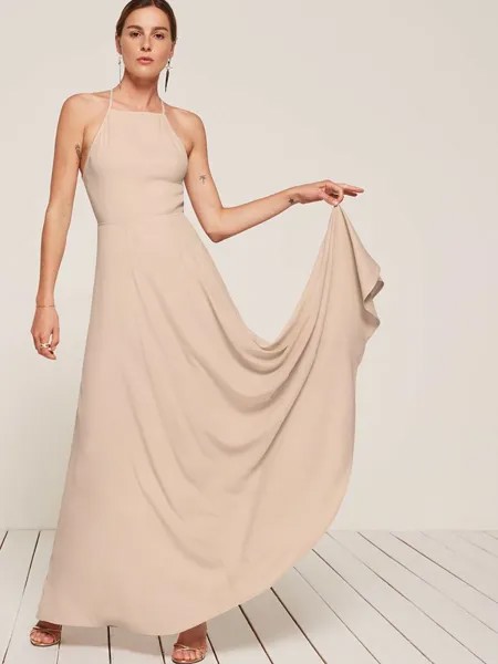 REFORMATION Облегающее платье макси без рукавов цвета шампанского Myrtle с открытой спиной 2 XS