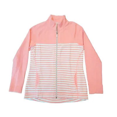 Женский свитер с молнией во всю длину Tommy Bahama Aruba Resort Stripe, розовый персиковый, маленький размер
